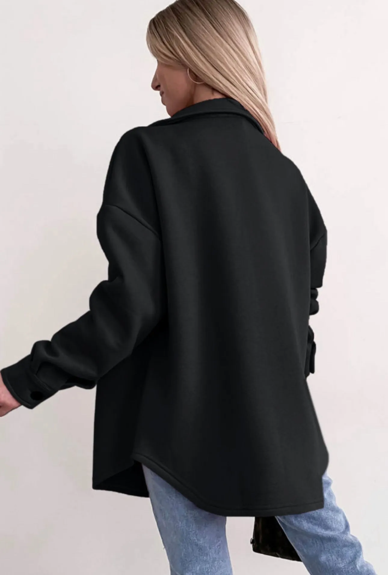 Black fleece line shacket