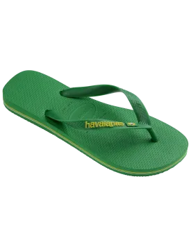 Boys Brasil Logo Neon Flip Flops in Patria Green & Yellow Citrico
