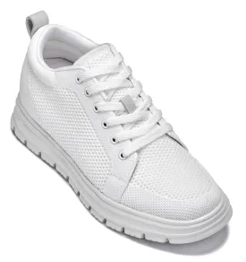 CALTO - X2321 - 2.4 Inches Taller (White/White Sole) - Lace Up Casual Sneaker - Lightweight