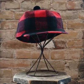 Crown Cap Melton Buffalo Check Stockman Cap in Red and Black