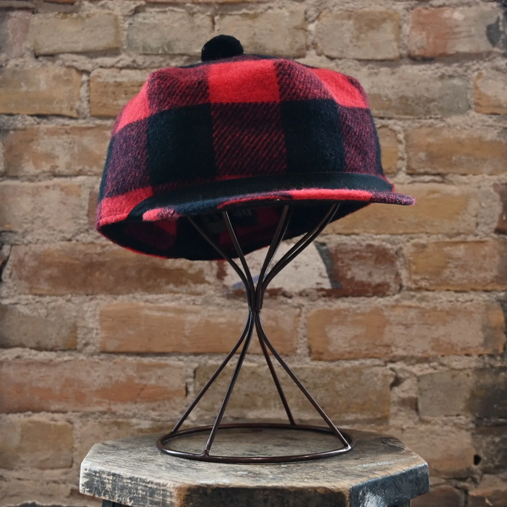 Crown Cap Melton Buffalo Check Stockman Cap in Red and Black