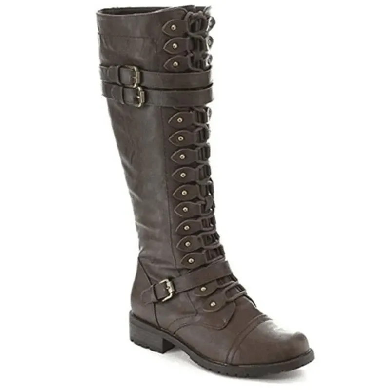 Funki Buys | Boots | Women's Knee High Steampunk Flat Boots