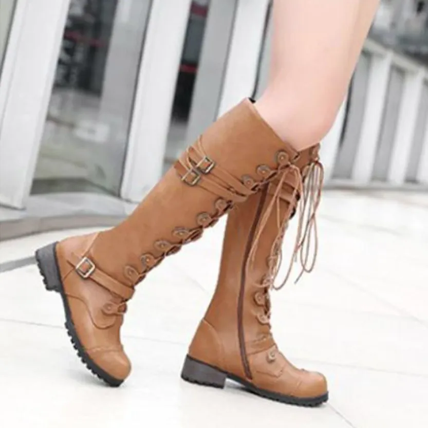 Funki Buys | Boots | Women's Knee High Steampunk Flat Boots