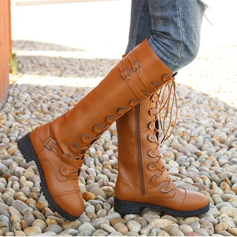 Funki Buys | Boots | Women's Knee High Steampunk Flat Boots