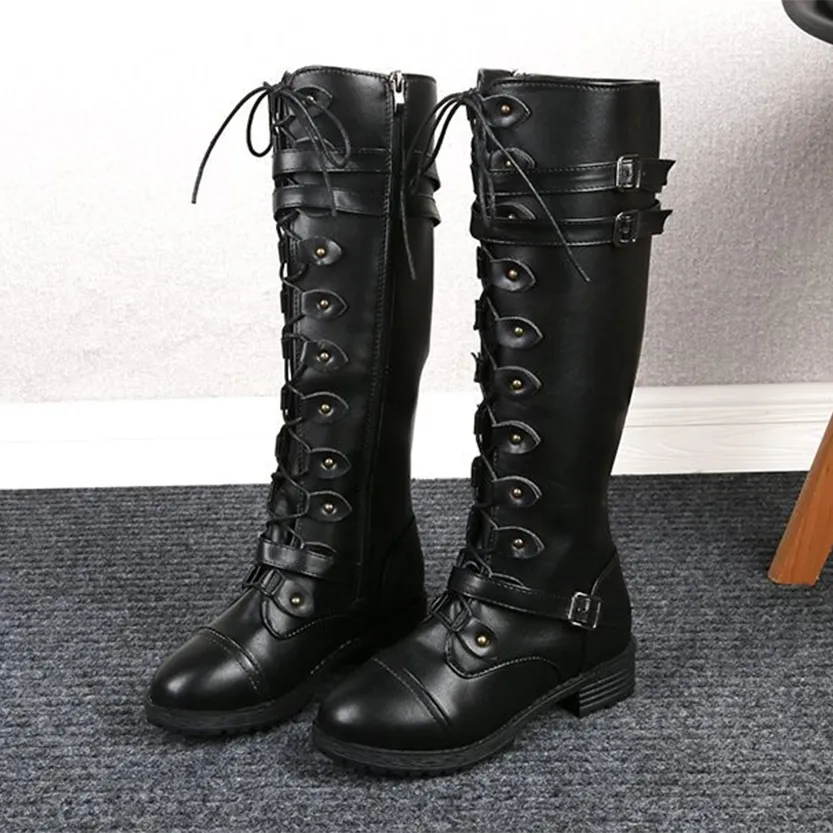 Funki Buys | Boots | Women's Knee High Steampunk Flat Boots