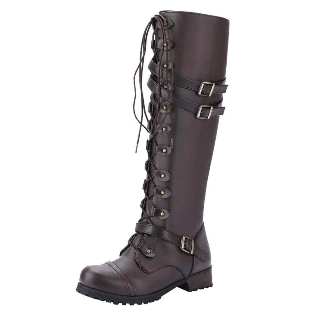 Funki Buys | Boots | Women's Knee High Steampunk Flat Boots