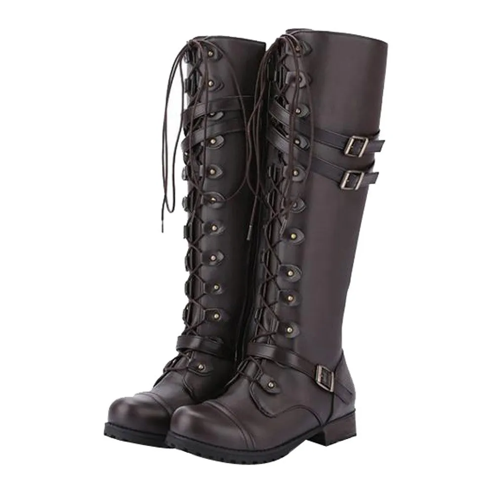 Funki Buys | Boots | Women's Knee High Steampunk Flat Boots