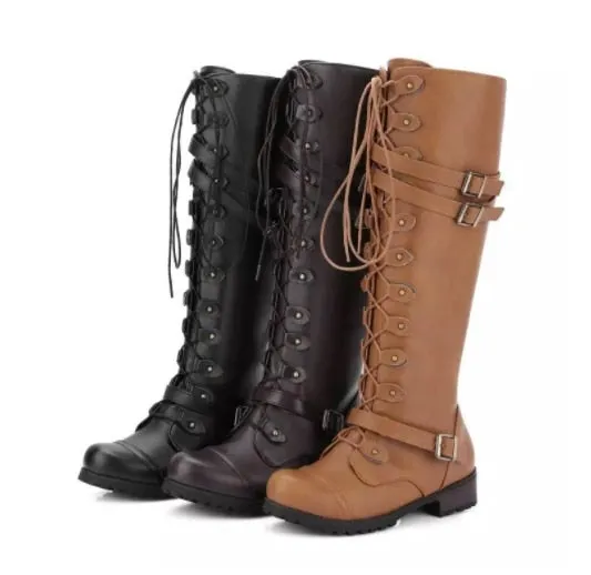 Funki Buys | Boots | Women's Knee High Steampunk Flat Boots