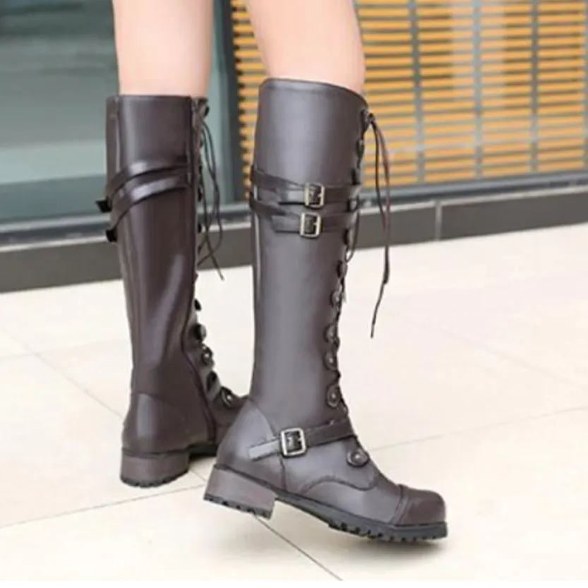 Funki Buys | Boots | Women's Knee High Steampunk Flat Boots