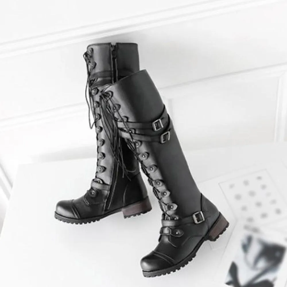 Funki Buys | Boots | Women's Knee High Steampunk Flat Boots