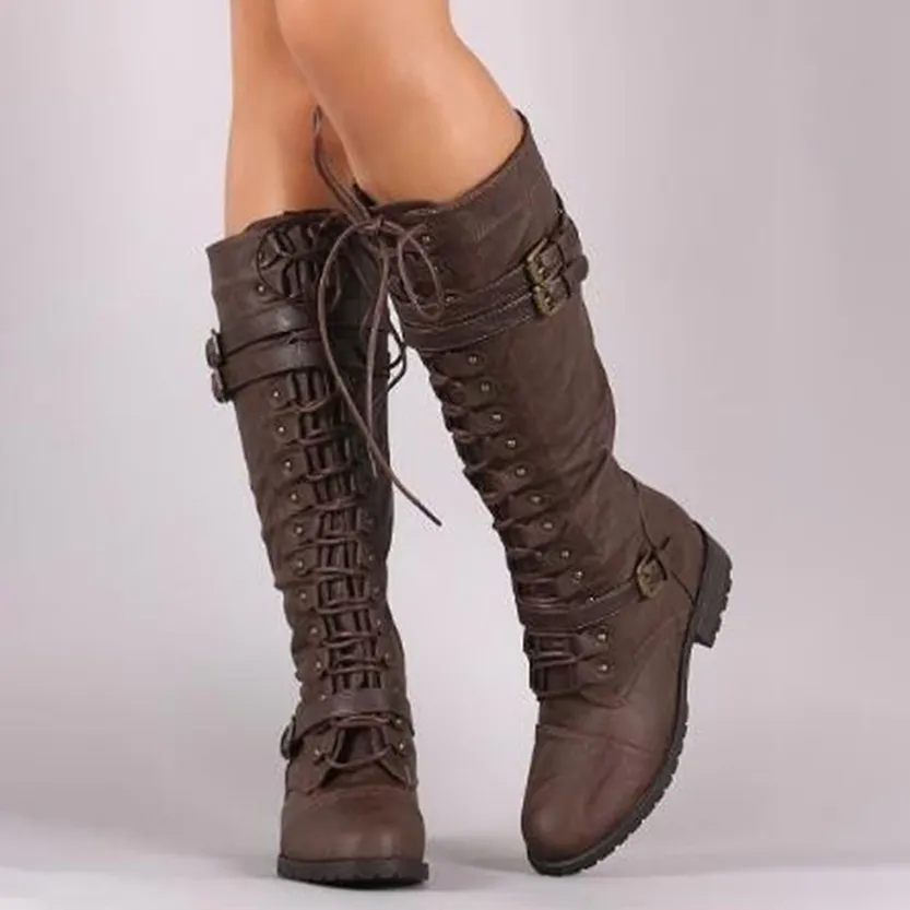 Funki Buys | Boots | Women's Knee High Steampunk Flat Boots