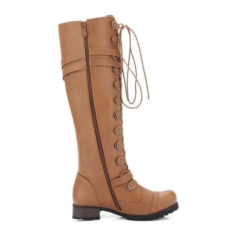 Funki Buys | Boots | Women's Knee High Steampunk Flat Boots