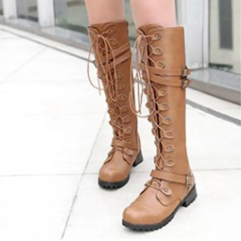 Funki Buys | Boots | Women's Knee High Steampunk Flat Boots
