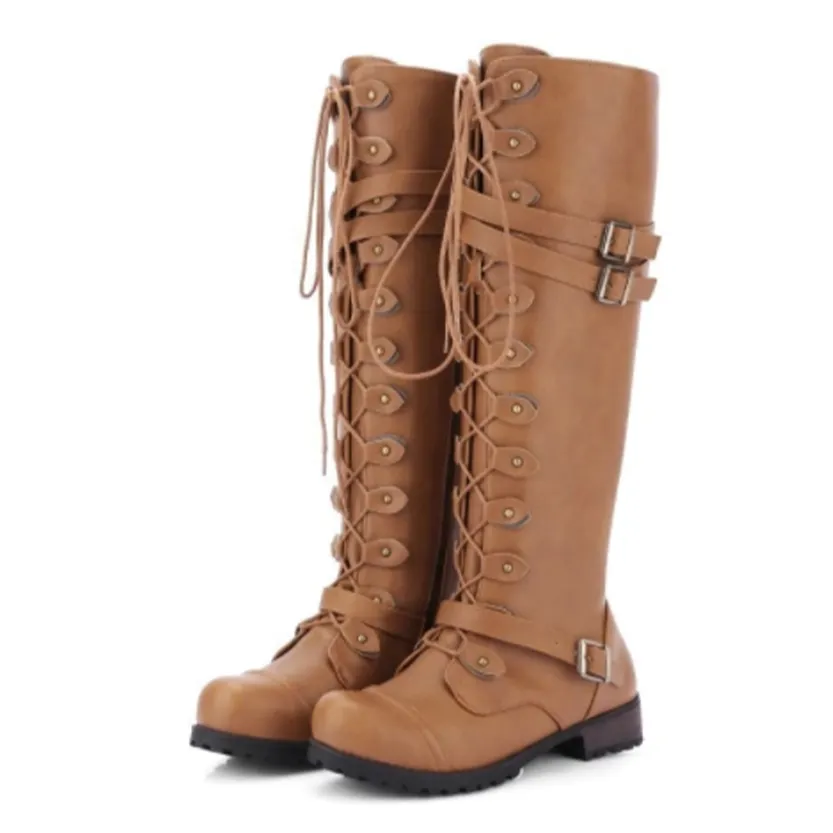 Funki Buys | Boots | Women's Knee High Steampunk Flat Boots