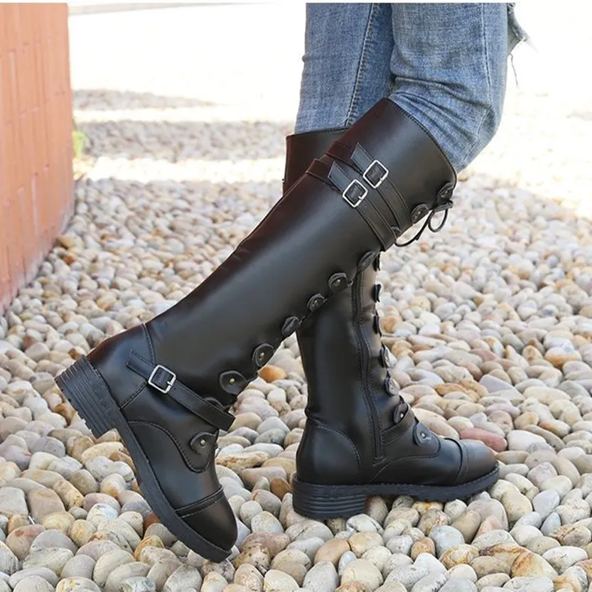 Funki Buys | Boots | Women's Knee High Steampunk Flat Boots