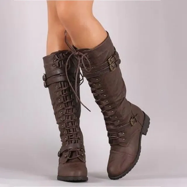 Funki Buys | Boots | Women's Knee High Steampunk Flat Boots