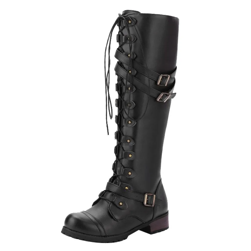 Funki Buys | Boots | Women's Knee High Steampunk Flat Boots