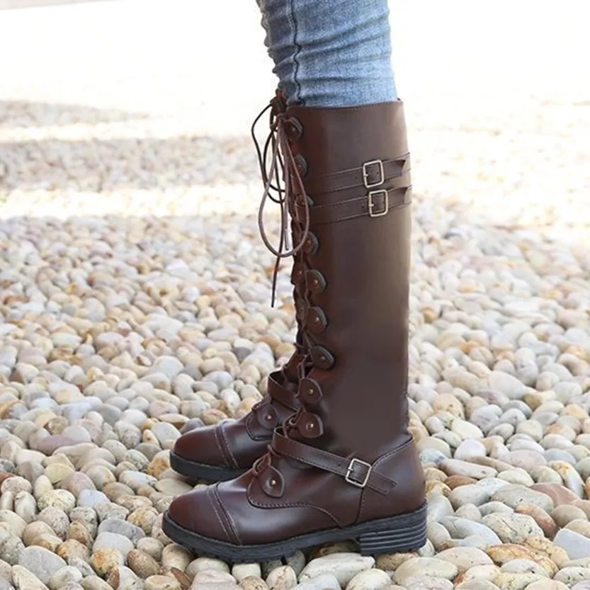 Funki Buys | Boots | Women's Knee High Steampunk Flat Boots