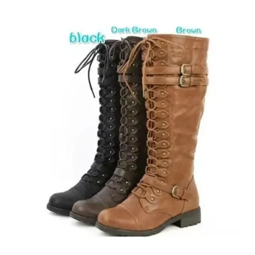 Funki Buys | Boots | Women's Knee High Steampunk Flat Boots