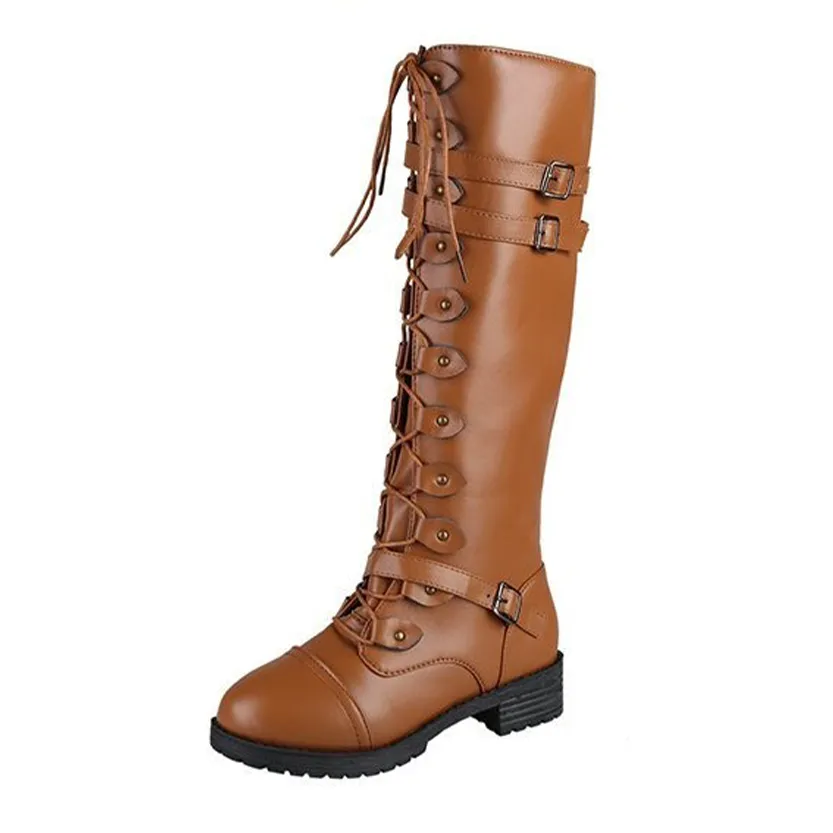 Funki Buys | Boots | Women's Knee High Steampunk Flat Boots
