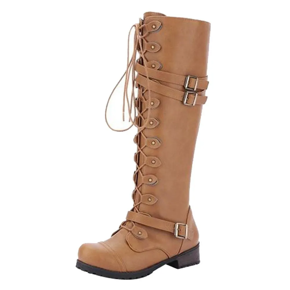 Funki Buys | Boots | Women's Knee High Steampunk Flat Boots