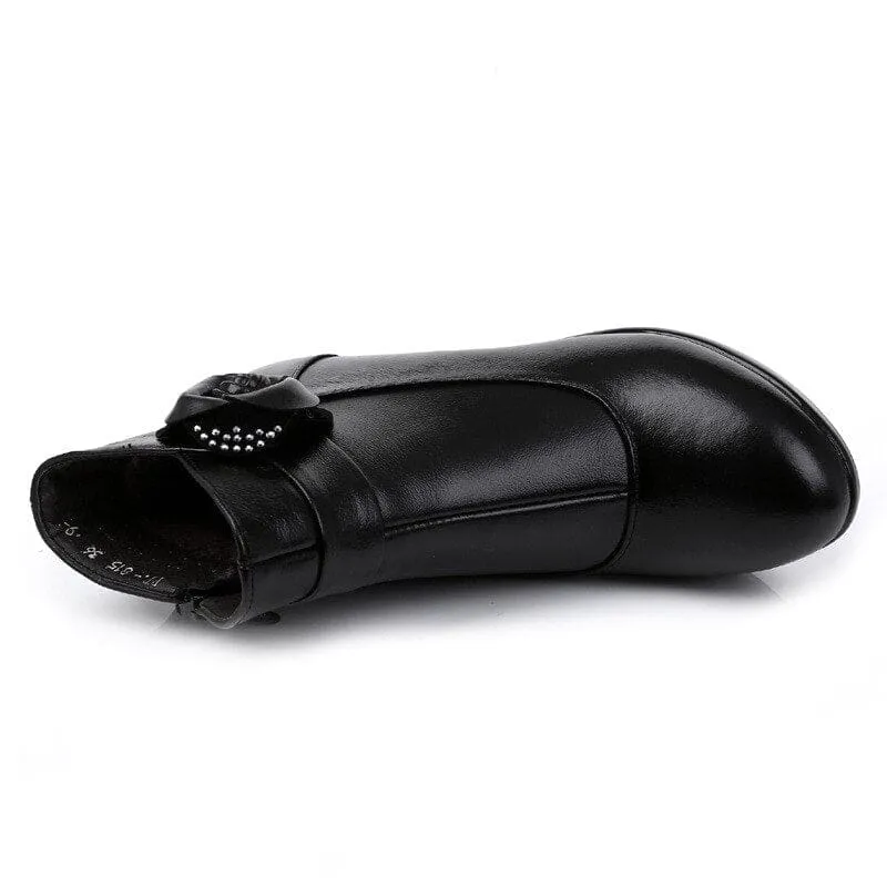 Genuine Leather Warm Plush Winter Boots For Women