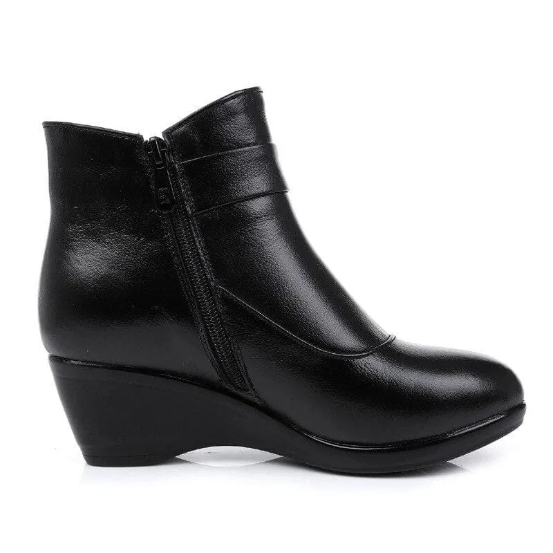 Genuine Leather Warm Plush Winter Boots For Women