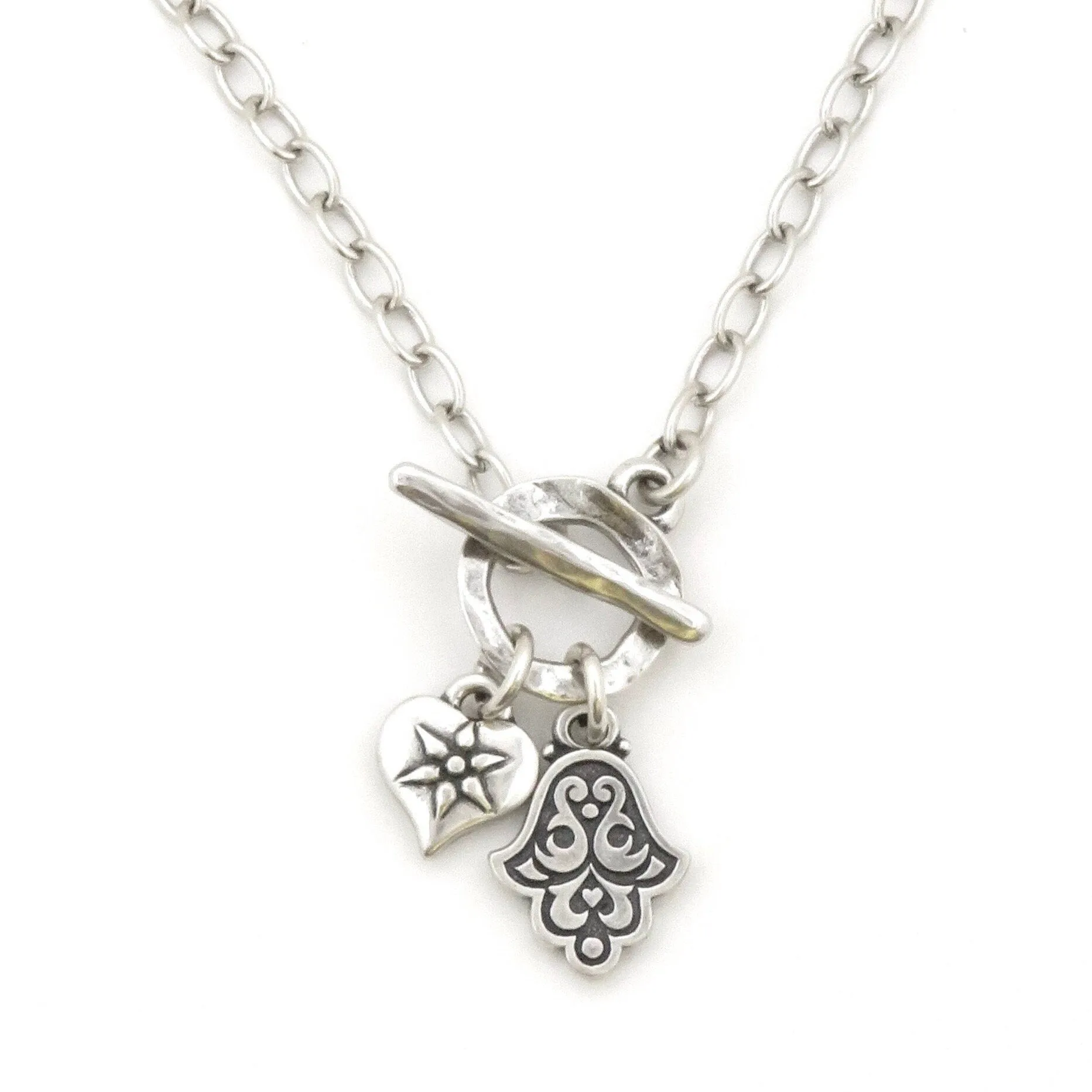Heart and Hamsa Front Toggle Necklace