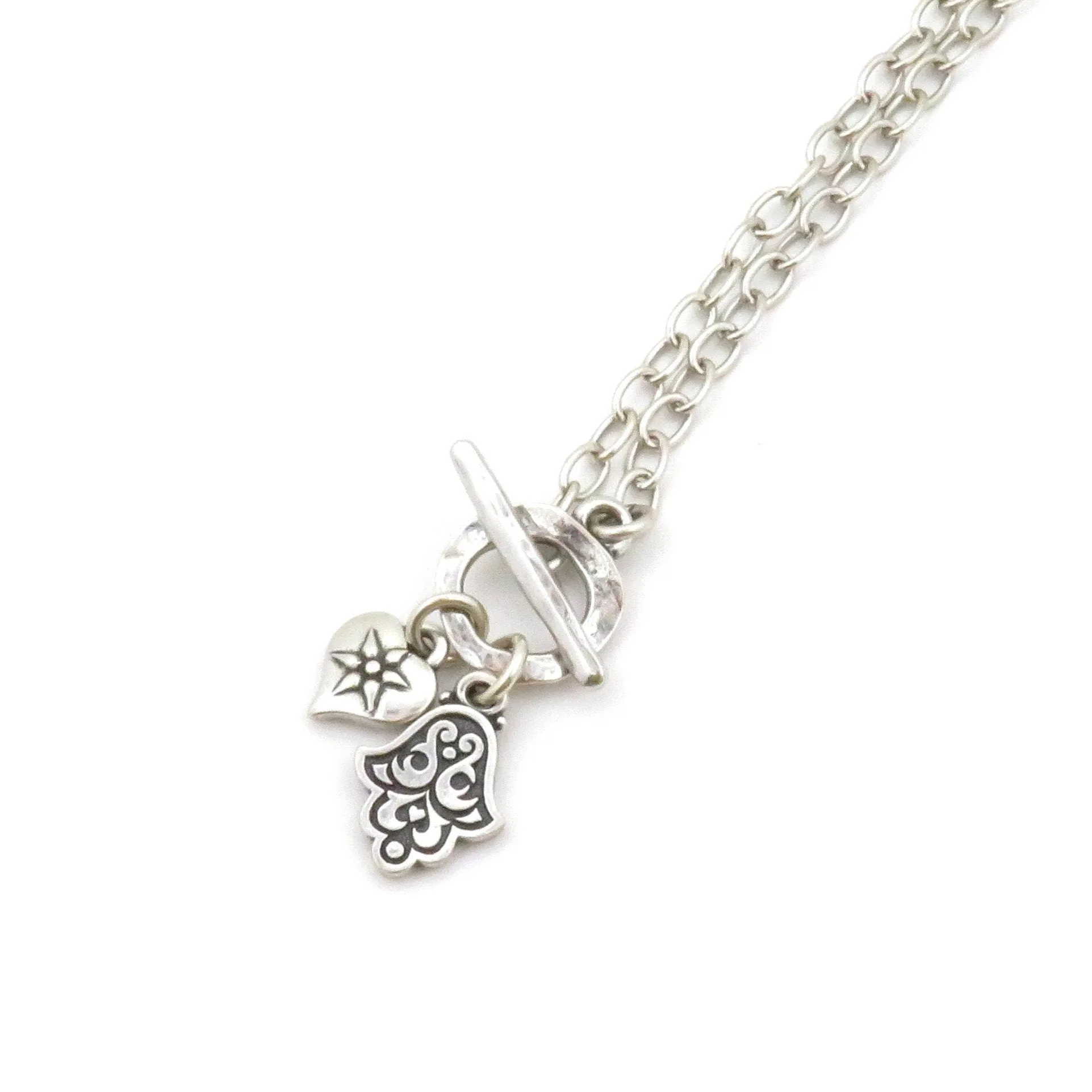 Heart and Hamsa Front Toggle Necklace
