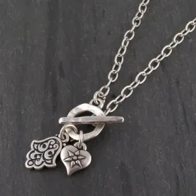 Heart and Hamsa Front Toggle Necklace