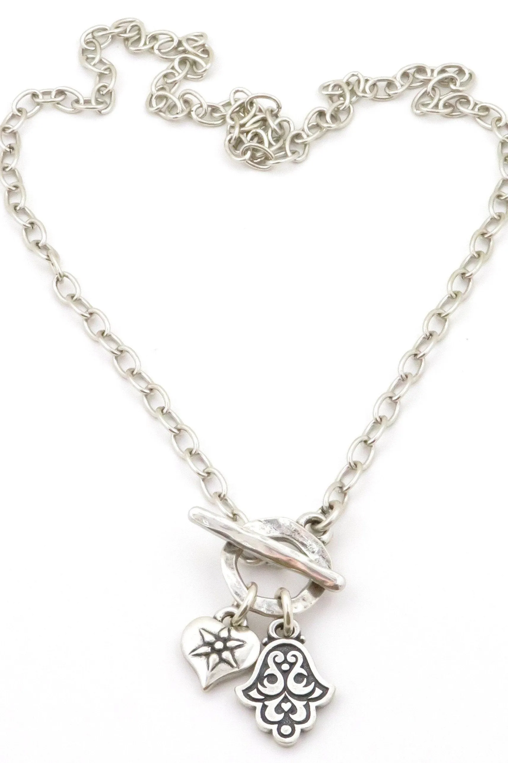 Heart and Hamsa Front Toggle Necklace