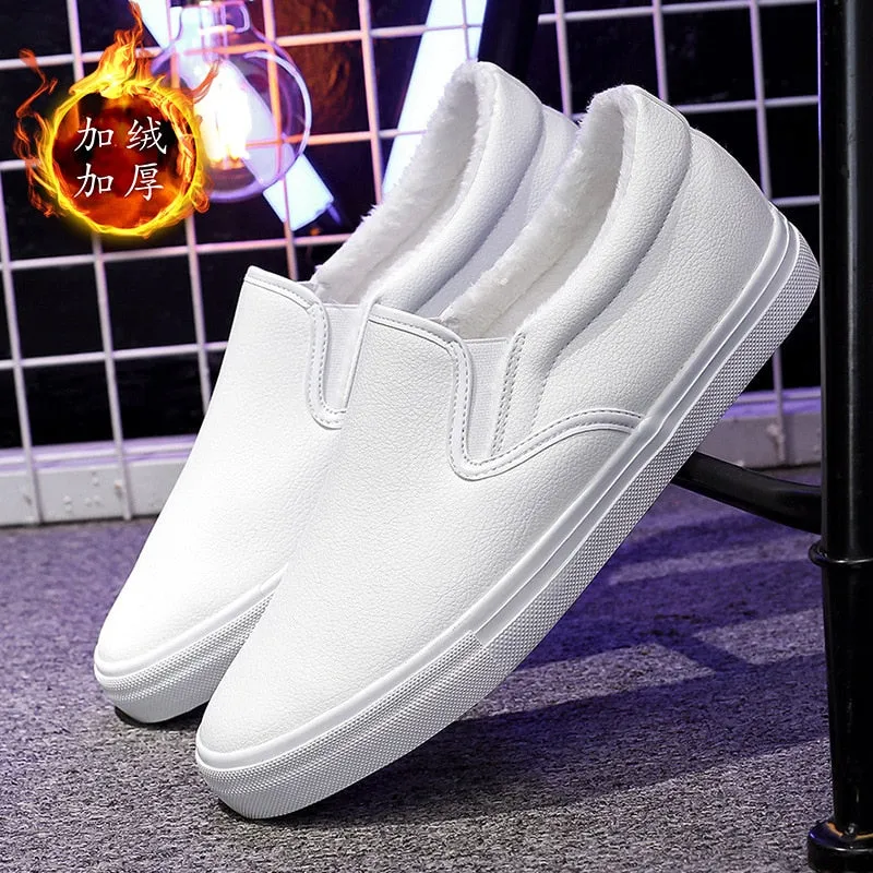 Hnzxzm Winter Shoes Men Loafers Warm Plush Mens Casual Shoes Soft Cotton Male Footwear Black White Shoes Big Size 45 A4904