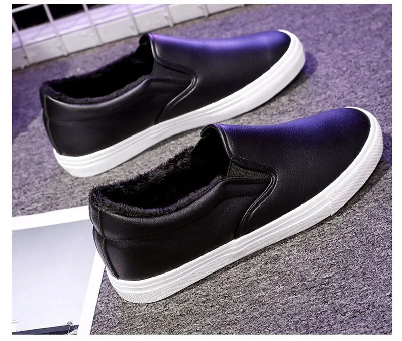 Hnzxzm Winter Shoes Men Loafers Warm Plush Mens Casual Shoes Soft Cotton Male Footwear Black White Shoes Big Size 45 A4904