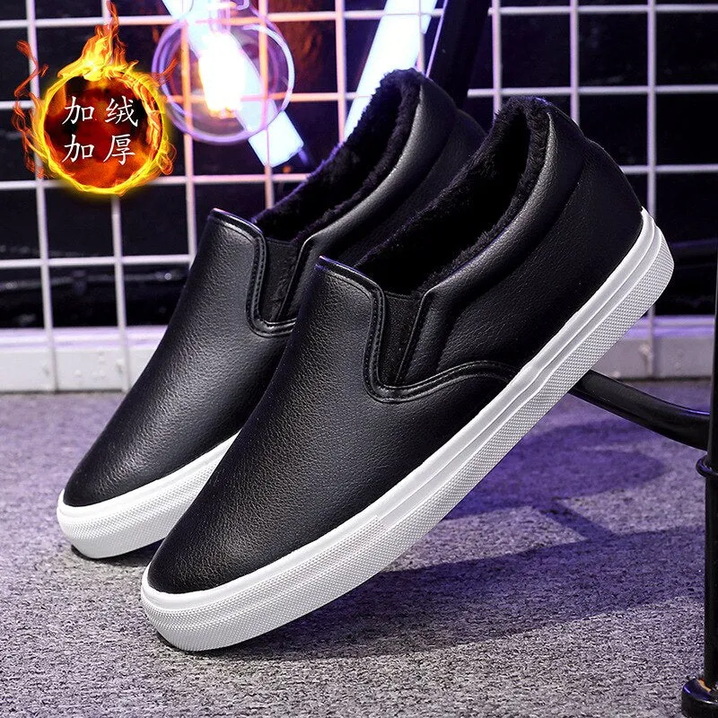 Hnzxzm Winter Shoes Men Loafers Warm Plush Mens Casual Shoes Soft Cotton Male Footwear Black White Shoes Big Size 45 A4904