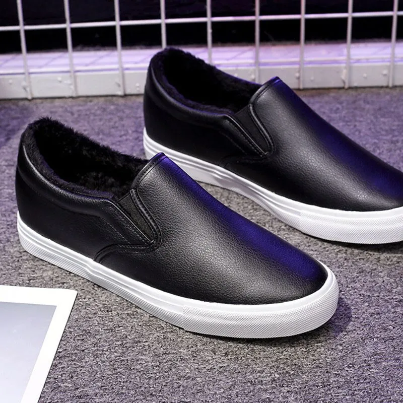 Hnzxzm Winter Shoes Men Loafers Warm Plush Mens Casual Shoes Soft Cotton Male Footwear Black White Shoes Big Size 45 A4904