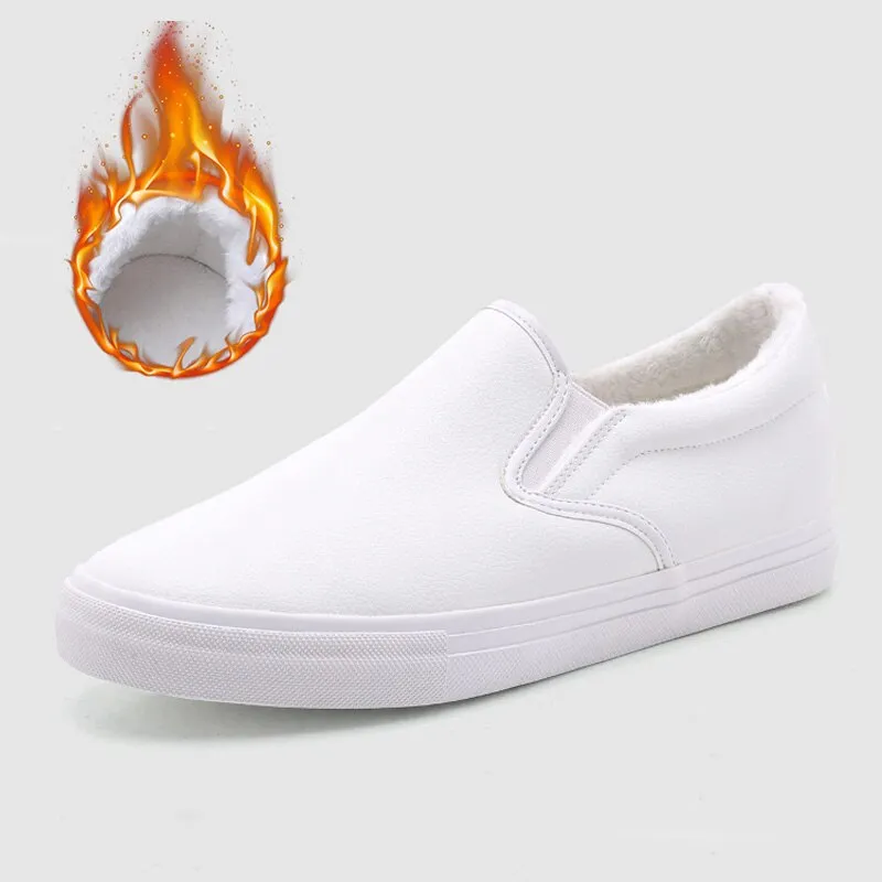 Hnzxzm Winter Shoes Men Loafers Warm Plush Mens Casual Shoes Soft Cotton Male Footwear Black White Shoes Big Size 45 A4904