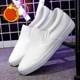 Hnzxzm Winter Shoes Men Loafers Warm Plush Mens Casual Shoes Soft Cotton Male Footwear Black White Shoes Big Size 45 A4904