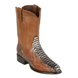 Los Altos Boots Mens #695788 Roper Style | Genuine Python Leather Boots | Color Bustic Cognac