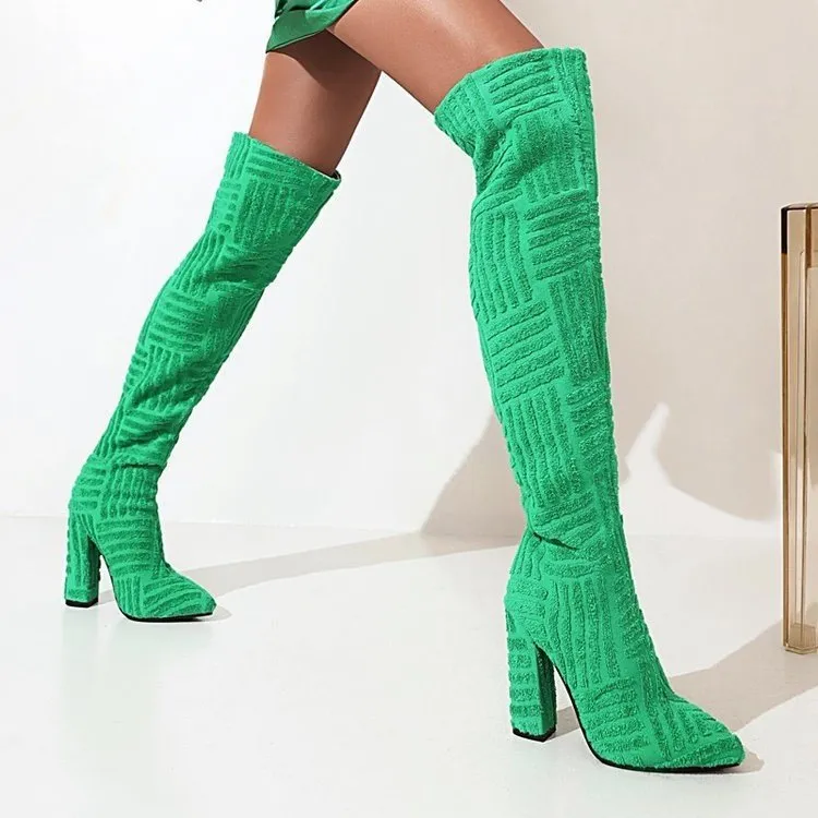 New Brand Autumn Winter Knee High Boots Women Sexy Party Mature Thin High Heels Women&#39;s Boots Flock INS Club Female Trendy Shoes