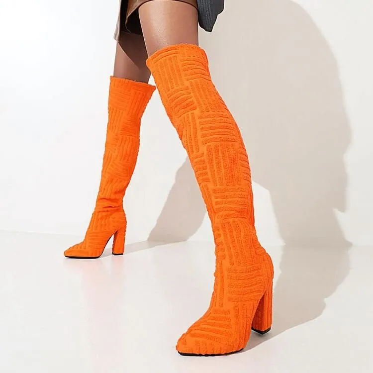 New Brand Autumn Winter Knee High Boots Women Sexy Party Mature Thin High Heels Women&#39;s Boots Flock INS Club Female Trendy Shoes
