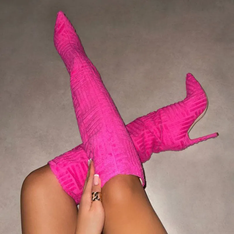 New Brand Autumn Winter Knee High Boots Women Sexy Party Mature Thin High Heels Women&#39;s Boots Flock INS Club Female Trendy Shoes