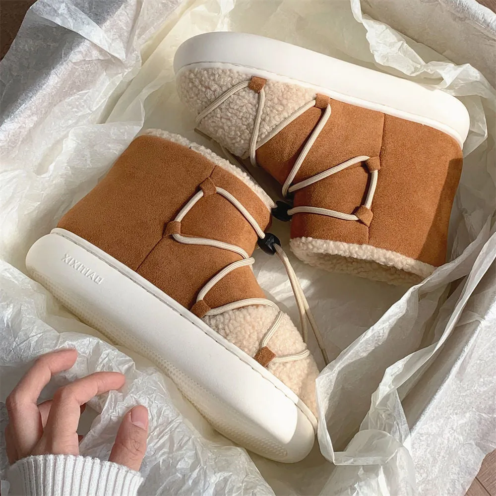 New Winter Warm Snow Boots 2022 Fur Design Women Short Boots Non-slip Light Comfortable Men Home Slippers High Top Bread Shoes