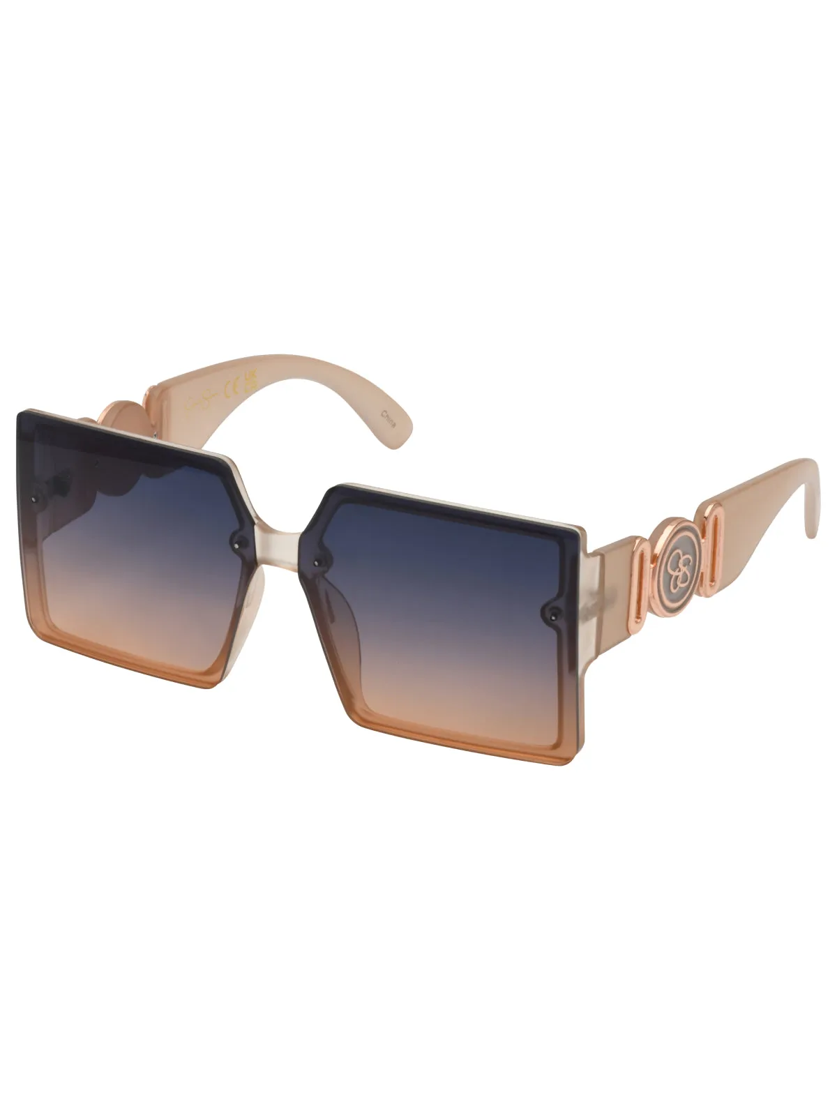 Oversized Metal Accent Square Sunglasses in Matte Nude