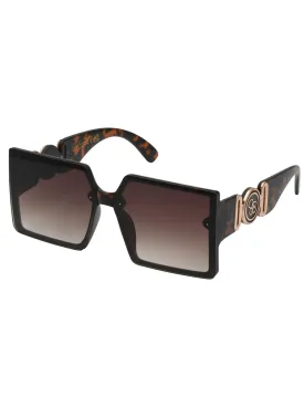Oversized Metal Accent Square Sunglasses in Matte Tortoise