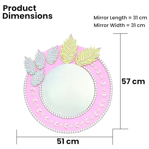 PRISHA'S ART STUDIO Wall Decor, Hanging Mirror, Wall Art for Home & Office, Best for Gifts-(20 Inch X 20 Inch),Pink Colour-MDF Board