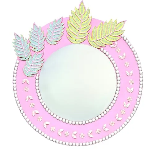 PRISHA'S ART STUDIO Wall Decor, Hanging Mirror, Wall Art for Home & Office, Best for Gifts-(20 Inch X 20 Inch),Pink Colour-MDF Board
