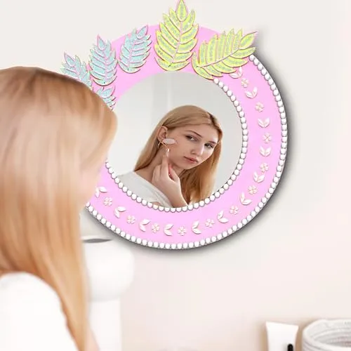 PRISHA'S ART STUDIO Wall Decor, Hanging Mirror, Wall Art for Home & Office, Best for Gifts-(20 Inch X 20 Inch),Pink Colour-MDF Board