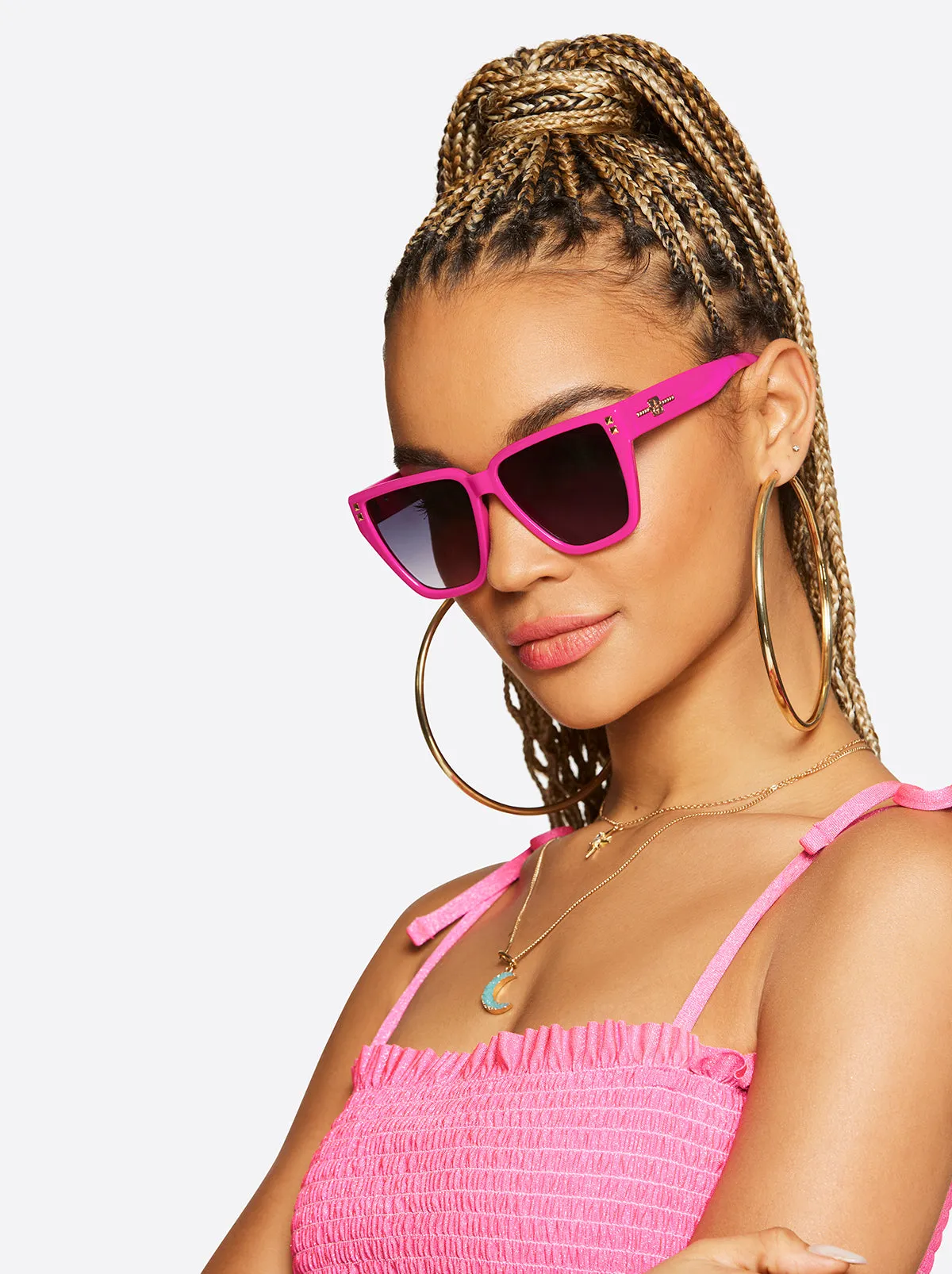 Star Studded Cat Eye Sunglasses in Fuchsia