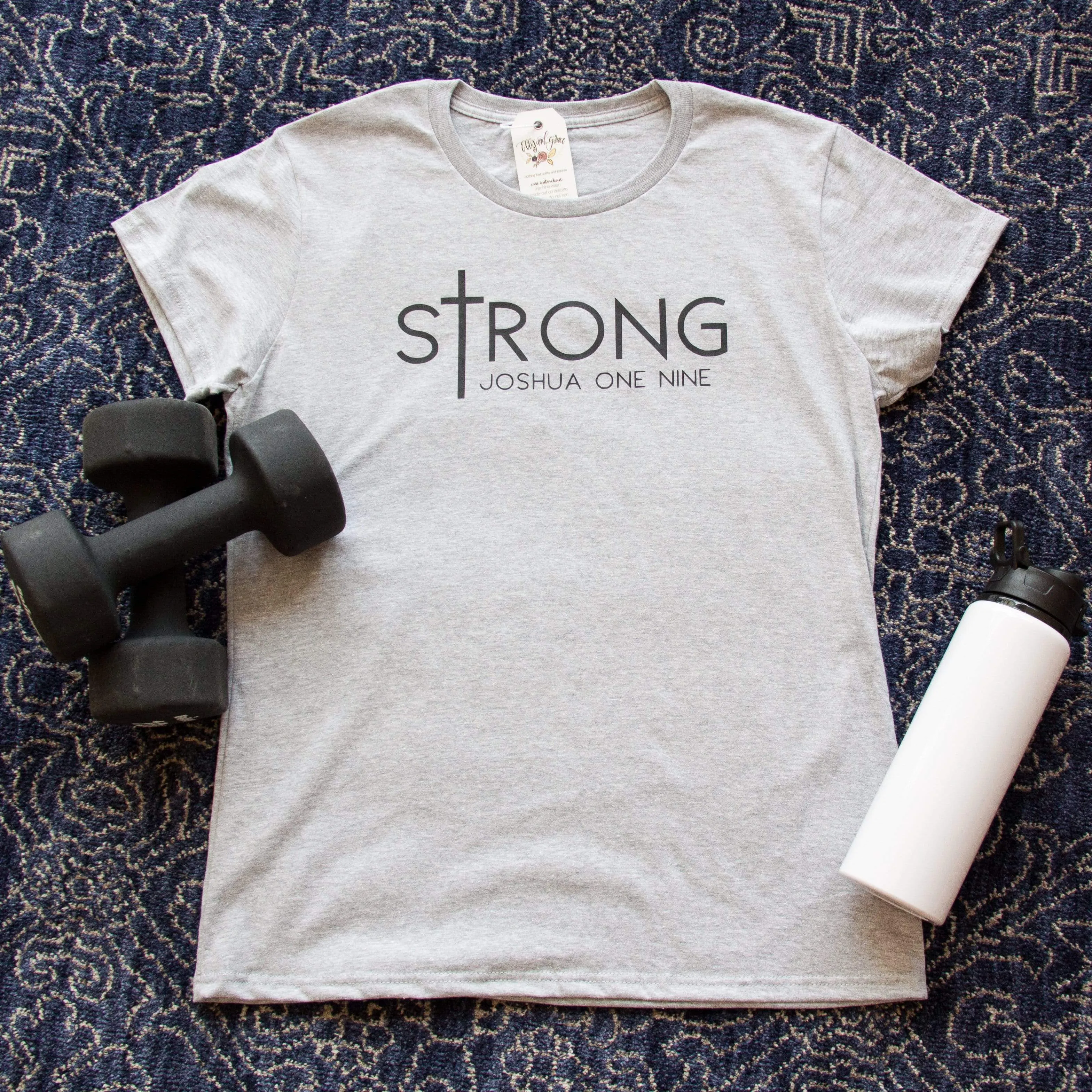 sTrong Joshua 1:9 Ladies Short Sleeve Shirt