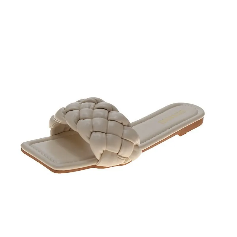 Summer Hot Sale flip flops Slippers Women leather Twist braid Sandals Shoes 2022 New White Sexy Luxury Brand Mules Shoes mujer
